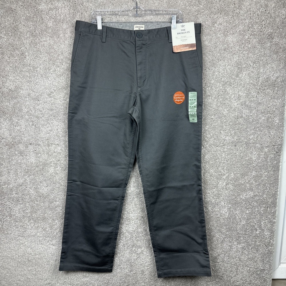 NWT Dockers The Broken In Washed Khaki Pants Mens Size 38x30 Gray Flat Front